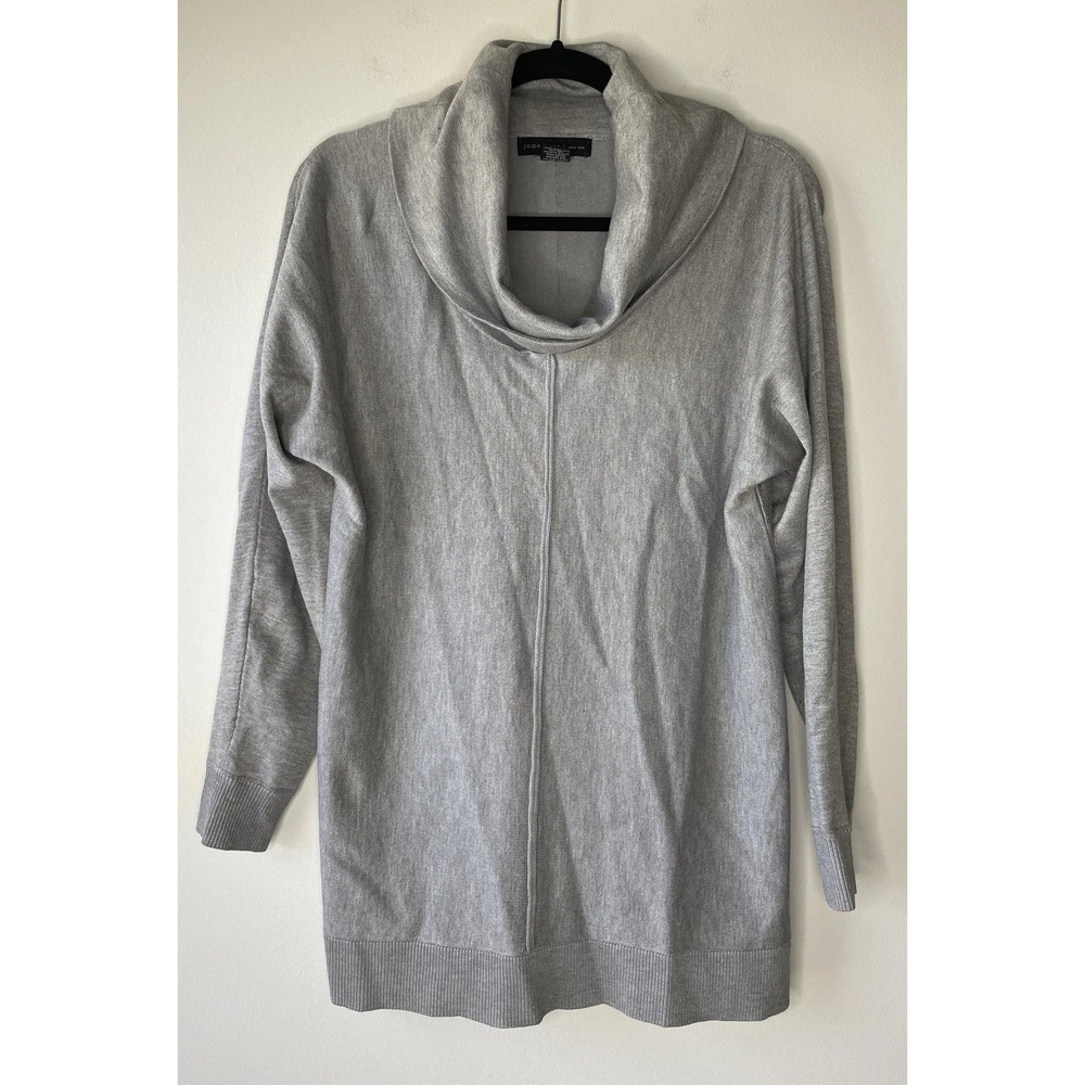 Joan Vass Sweater Womens M Gray Cowl Neck Long Sleeve Tunic Minimalist Versatile